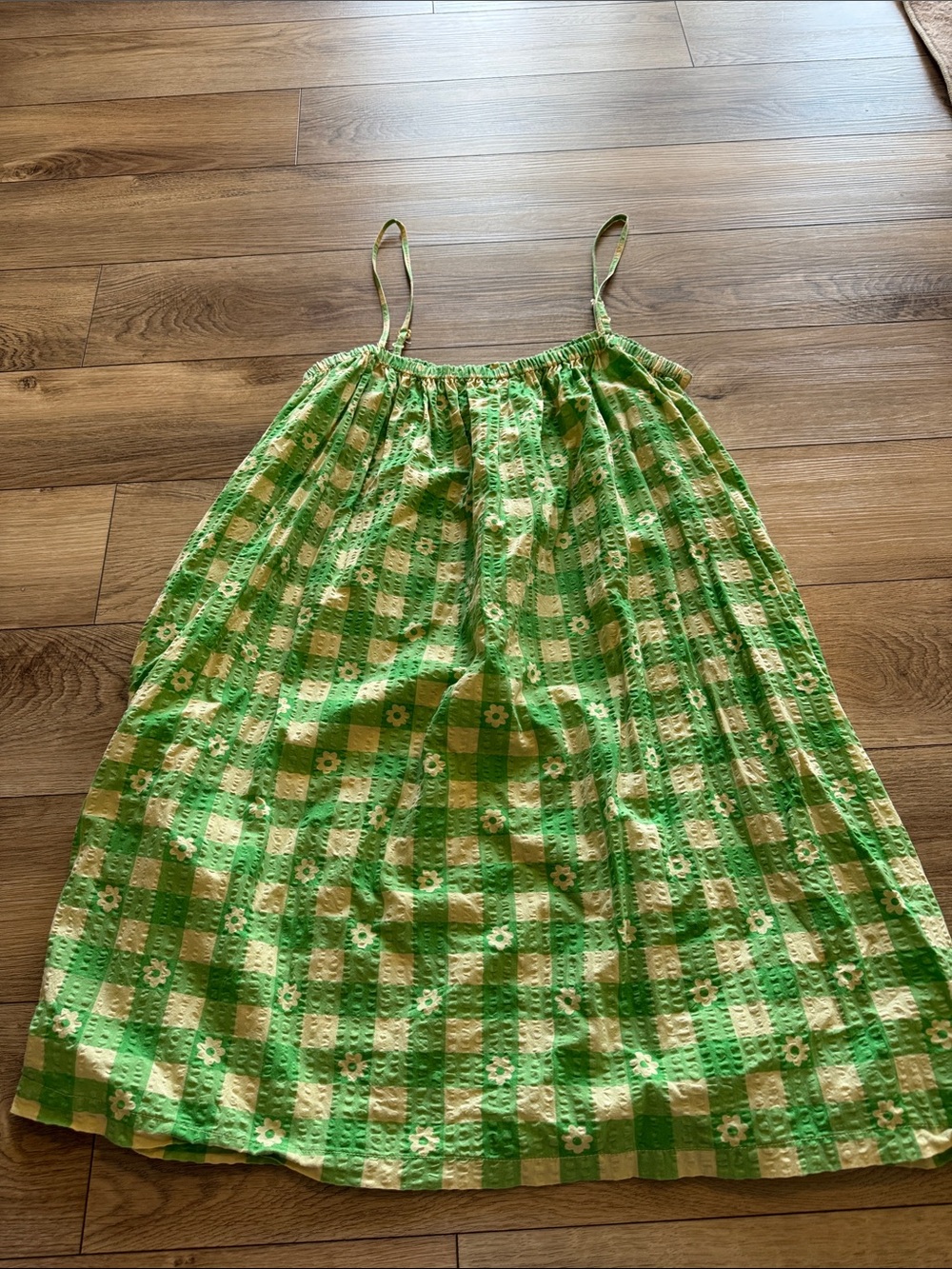 Green Checkered Sundress with Daisy Embroidery - Kids